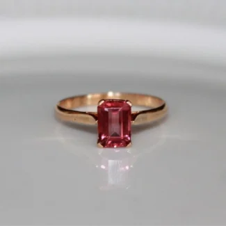 Rose Gold Solitaire Ring with Emerald Cut Pink Tourmaline