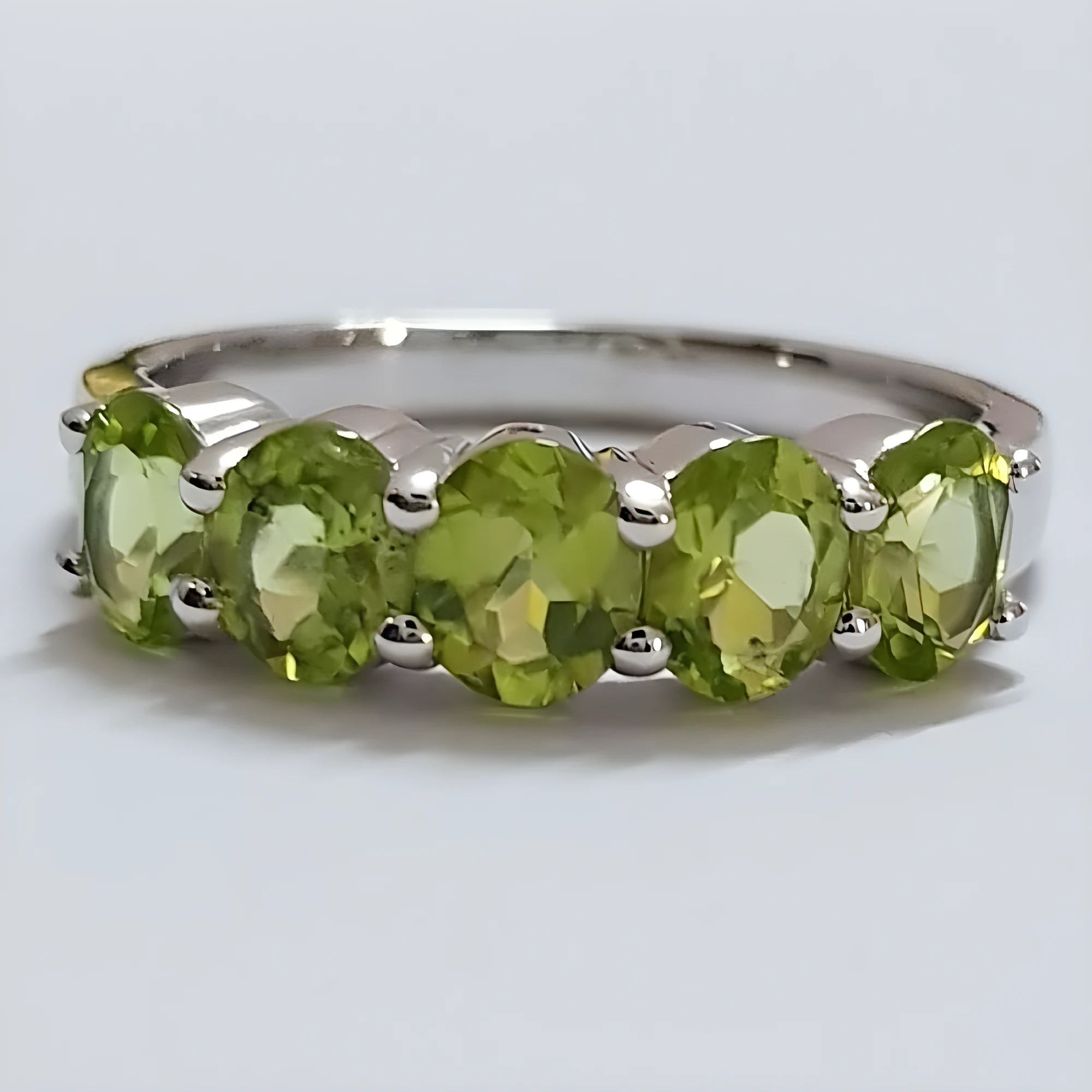 Sterling Silver Five-Stone Peridot Band Ring