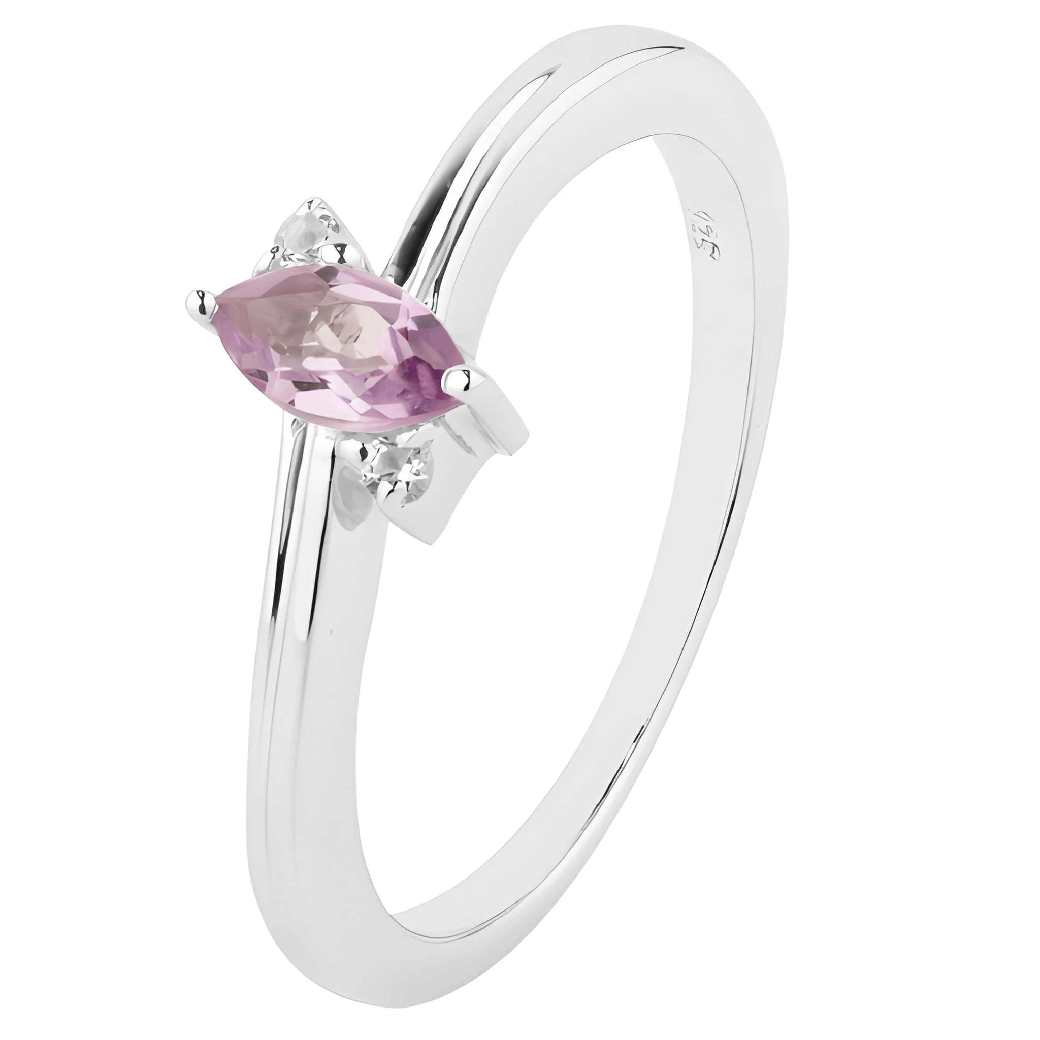 Sterling Silver Marquise Pink Amethyst Ring with White Topaz Accents